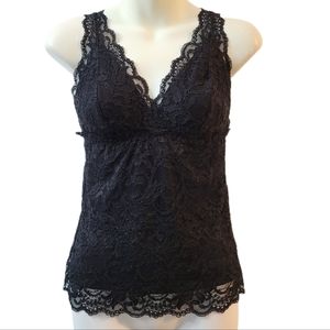 Papillion Blanc Black Lace Sleeveless Top Size S/P